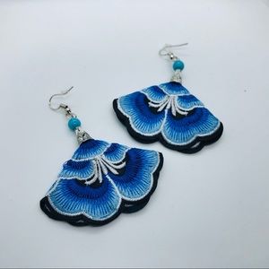 Blue Rose Embroidered Earrings